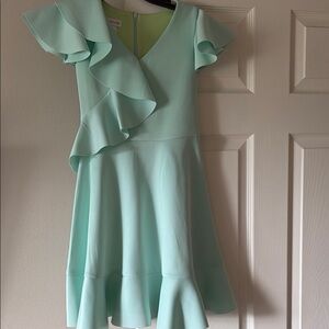 Bonnie Jean Green Asymmetrical Ruffled Fit and Flare Dress